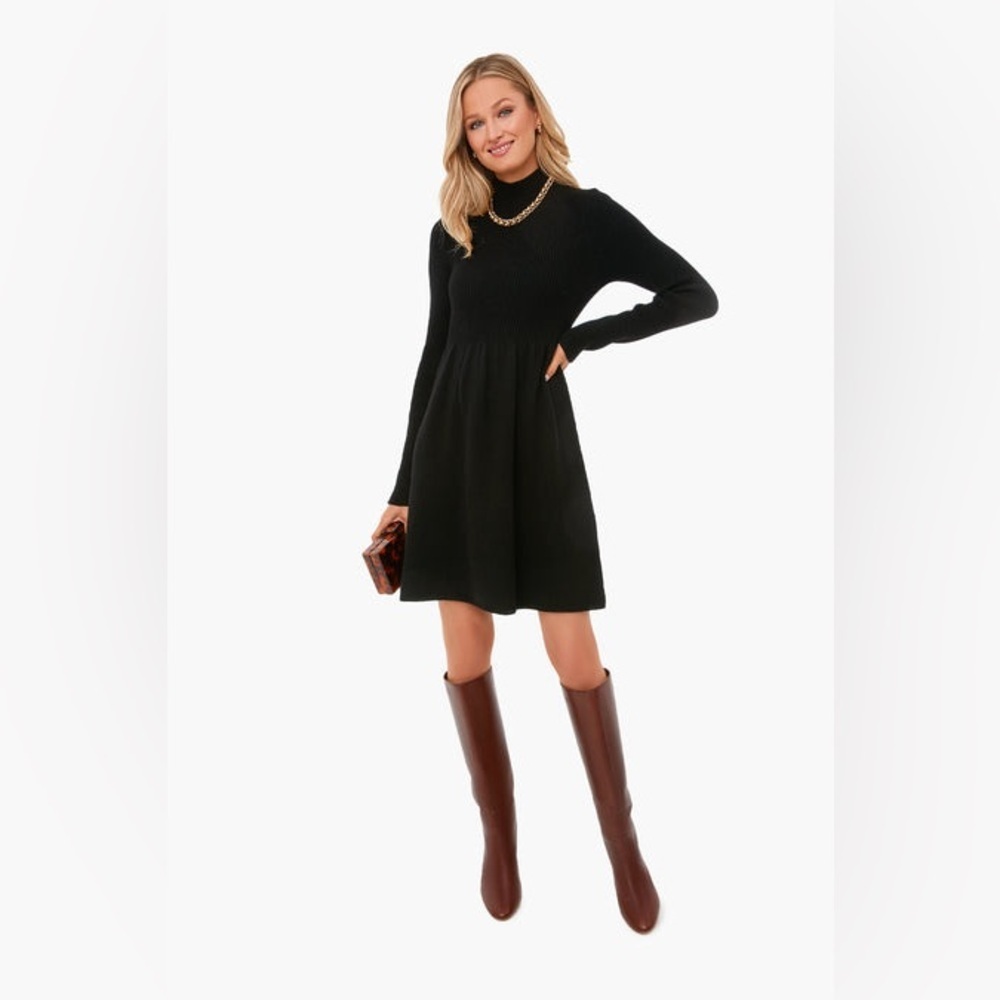 REBECCA TAYLOR Black Turtleneck Peplum Sweater Dress